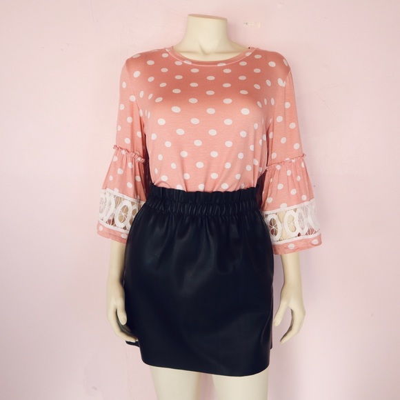 Tops - Polka dot pink top with bell sleeves